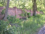 Przed wjazdem do lasu, z lewej strony, cignie si dugi ceglany mur - ogrodzenie cmentarza. 