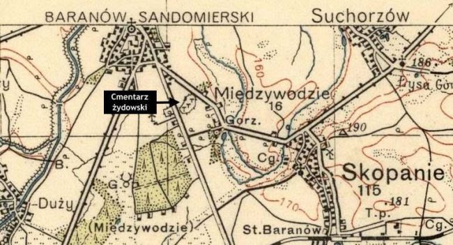Przedwojenna mapa okolic Baranowa Sandomierskiego